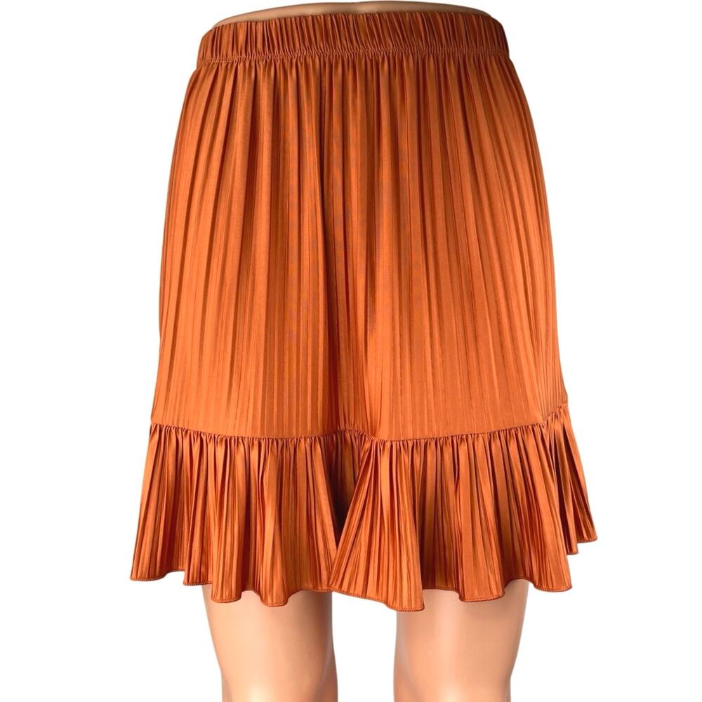 Zara Women's Orange Pleated Chiffon Ruffle Elastic Waist Mini A-Line Skirt Sz S
